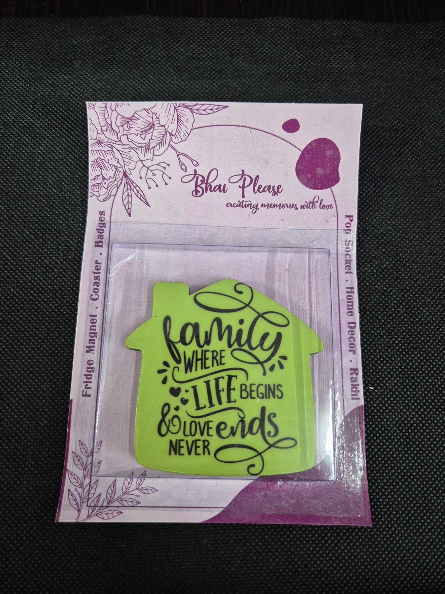 Beautiful "Family where love begins" refrigerator magnet.