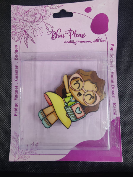 Fridge magnet of a girl spreading joy