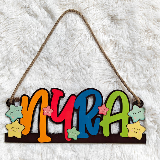 Star Theme Kids Name Personalized Wooden Wall Hanging