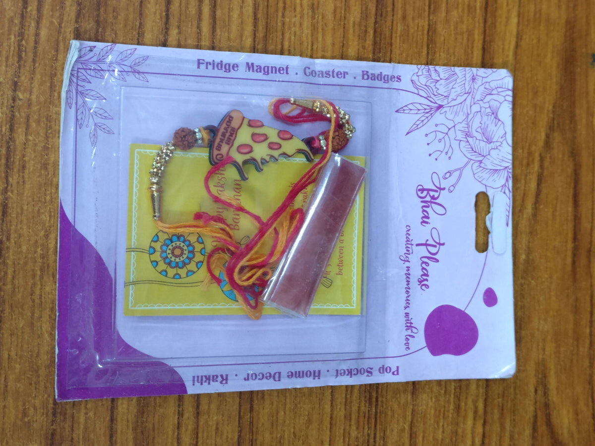 Bhukkad Bhai Pizza Wooden Rakhi – Food Theme Rakhi | Bhai Please