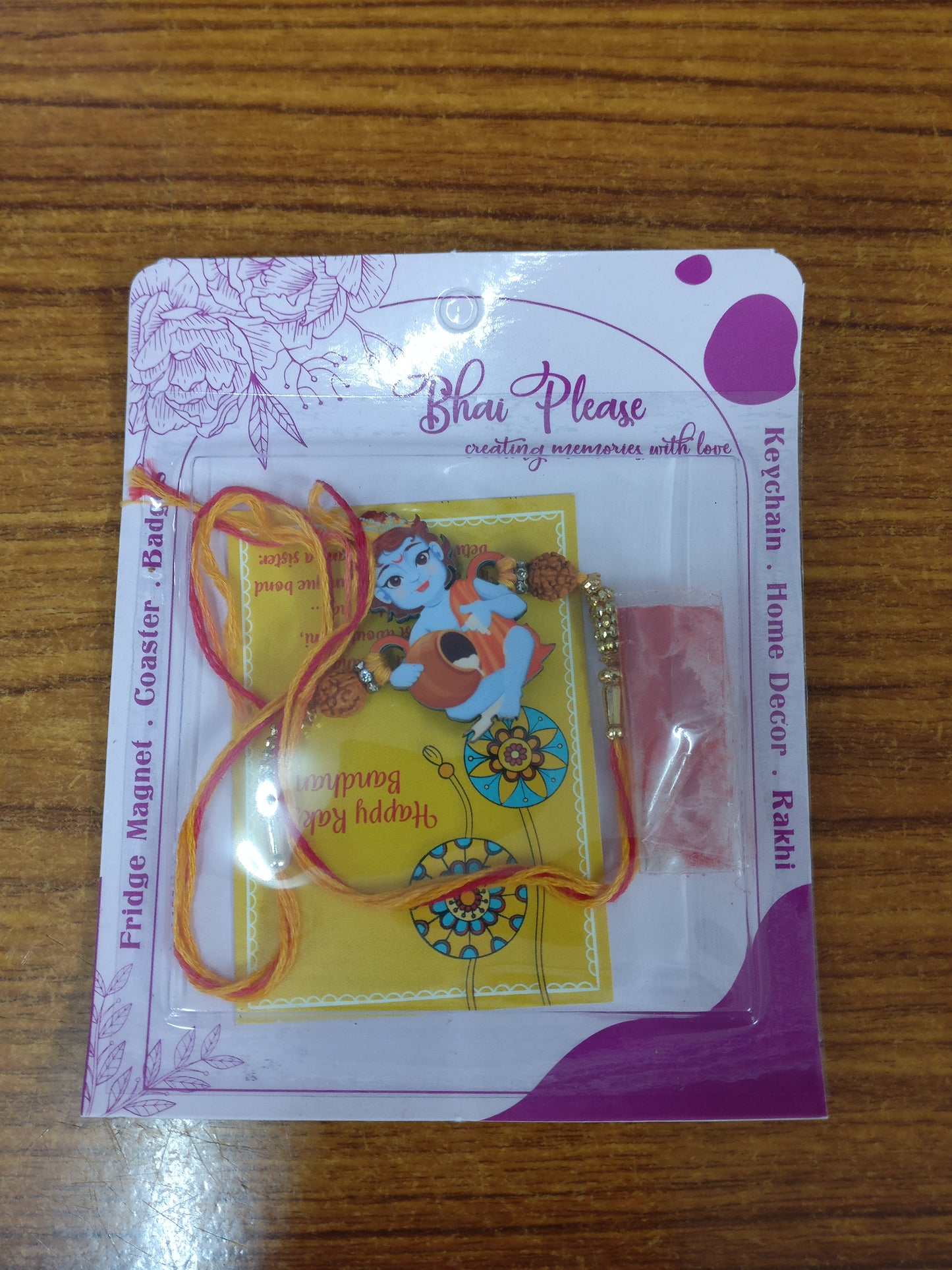 Lord Krishna Wooden Rakhi for Brother | God Religious Spiritual Rakhi – God/Spiritual Theme Rakhi | Bhai Please