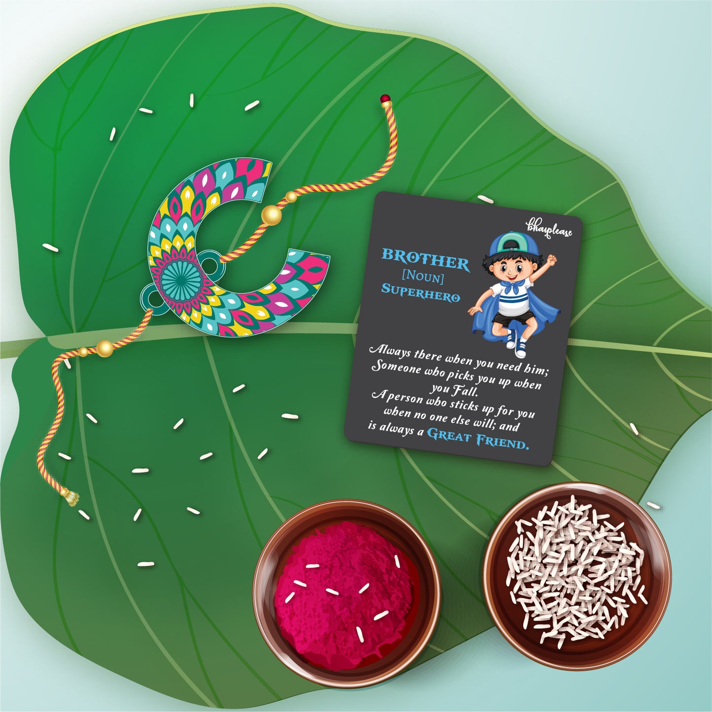 Alphabet C Wooden Rakhi With Super Brother Fridge Magnet