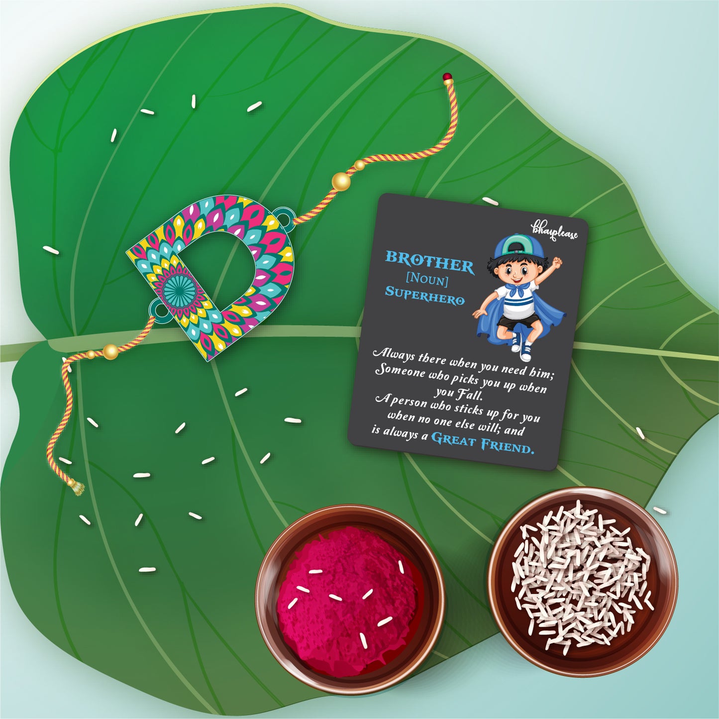 Alphabet D Wooden Rakhi With Super Brother Fridge Magnet