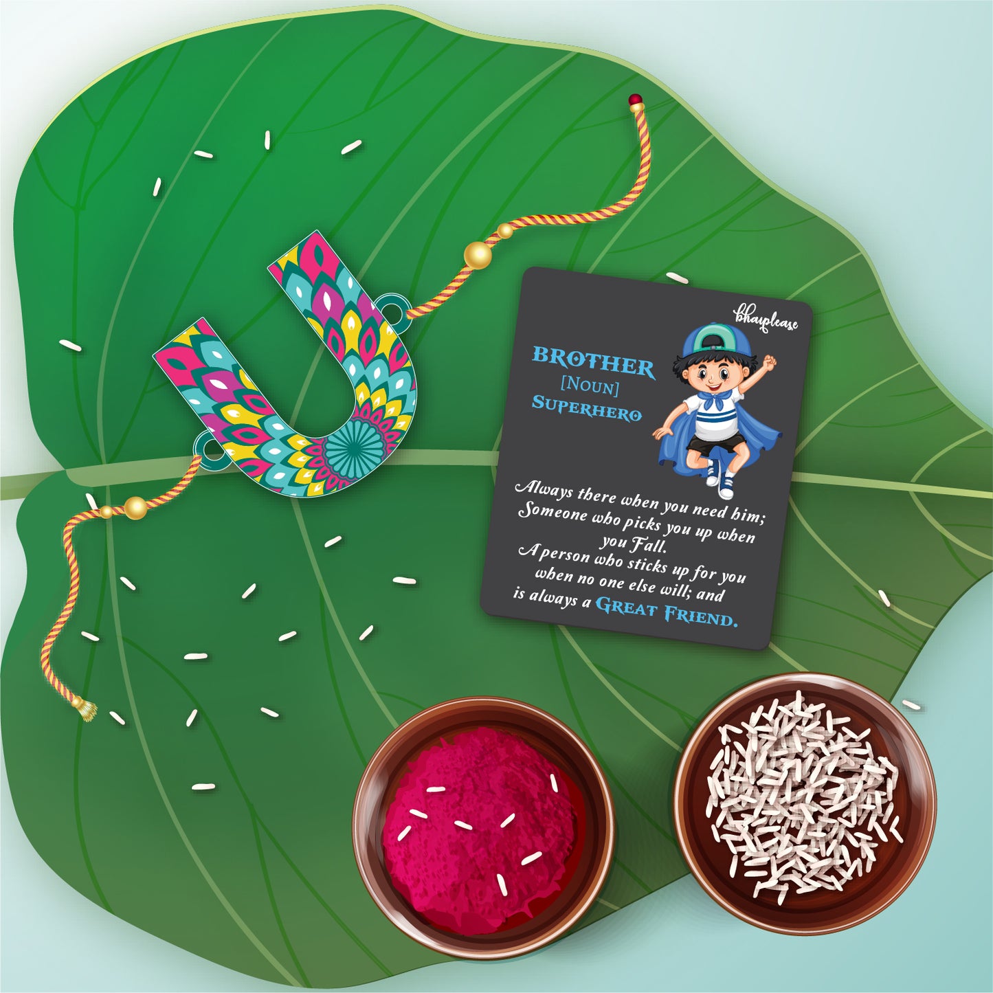 Alphabet U Wooden Rakhi With Super Brother Fridge Magnet