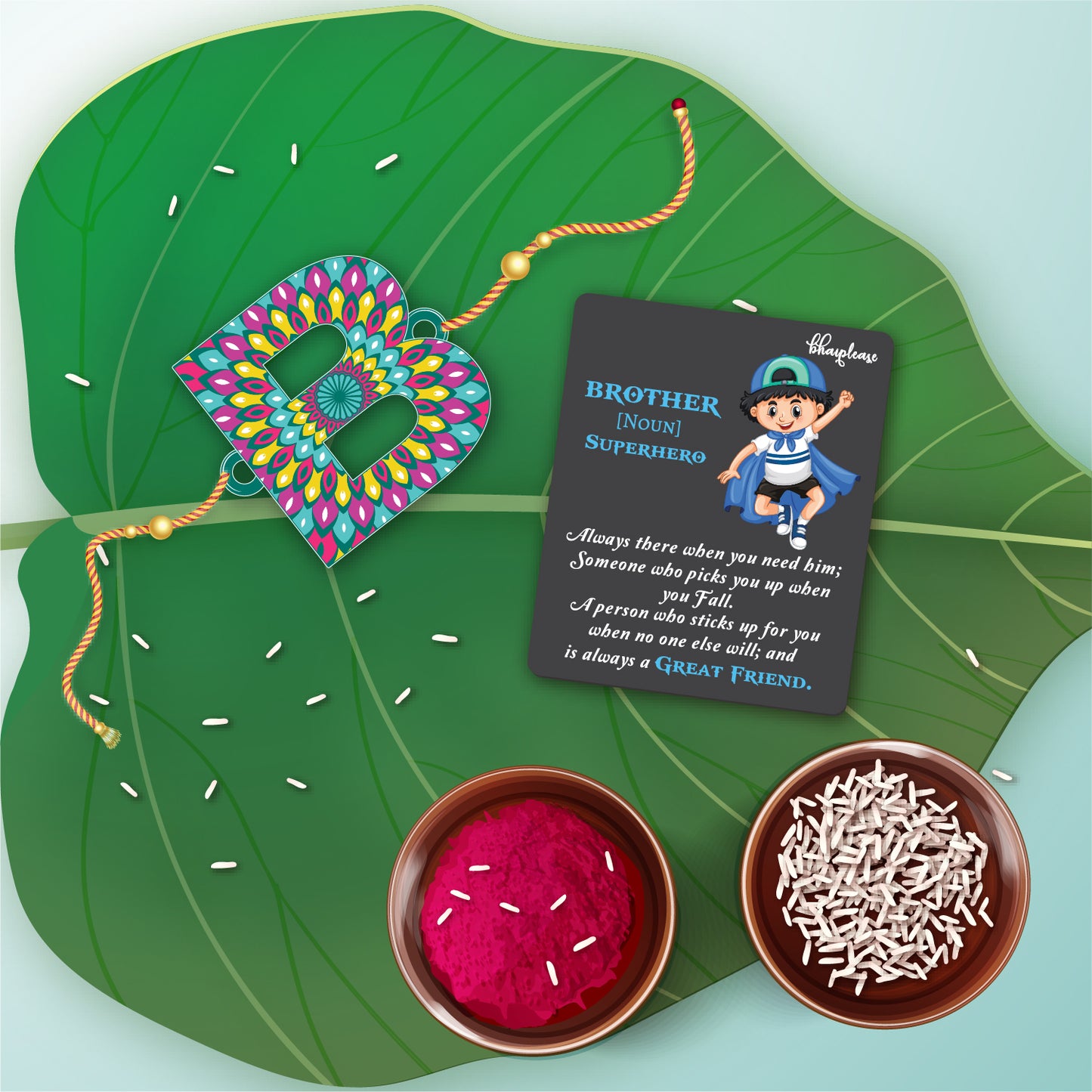 Alphabet B Wooden Rakhi With Super Brother Fridge Magnet