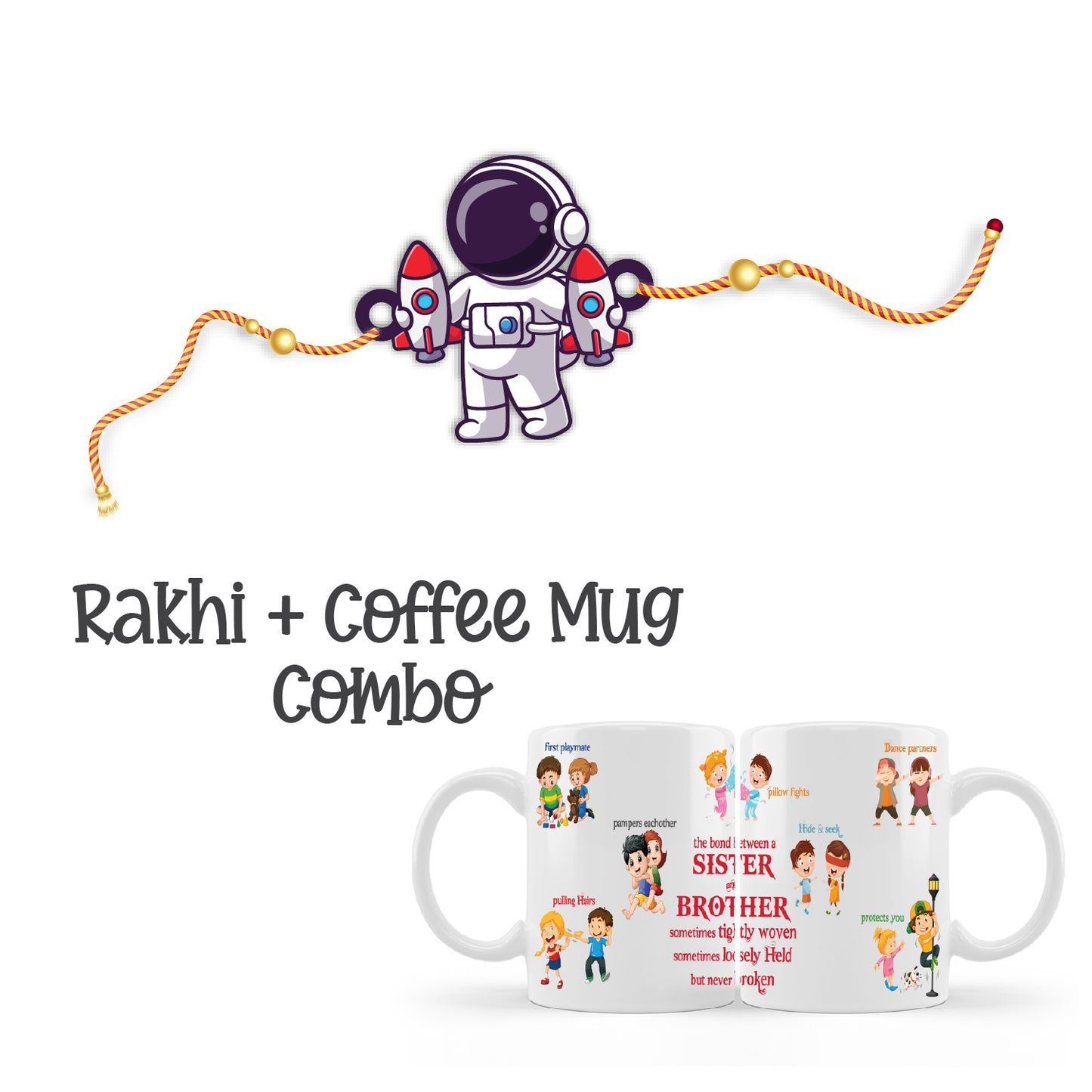 Astronaut Wooden Rakhi With Mug