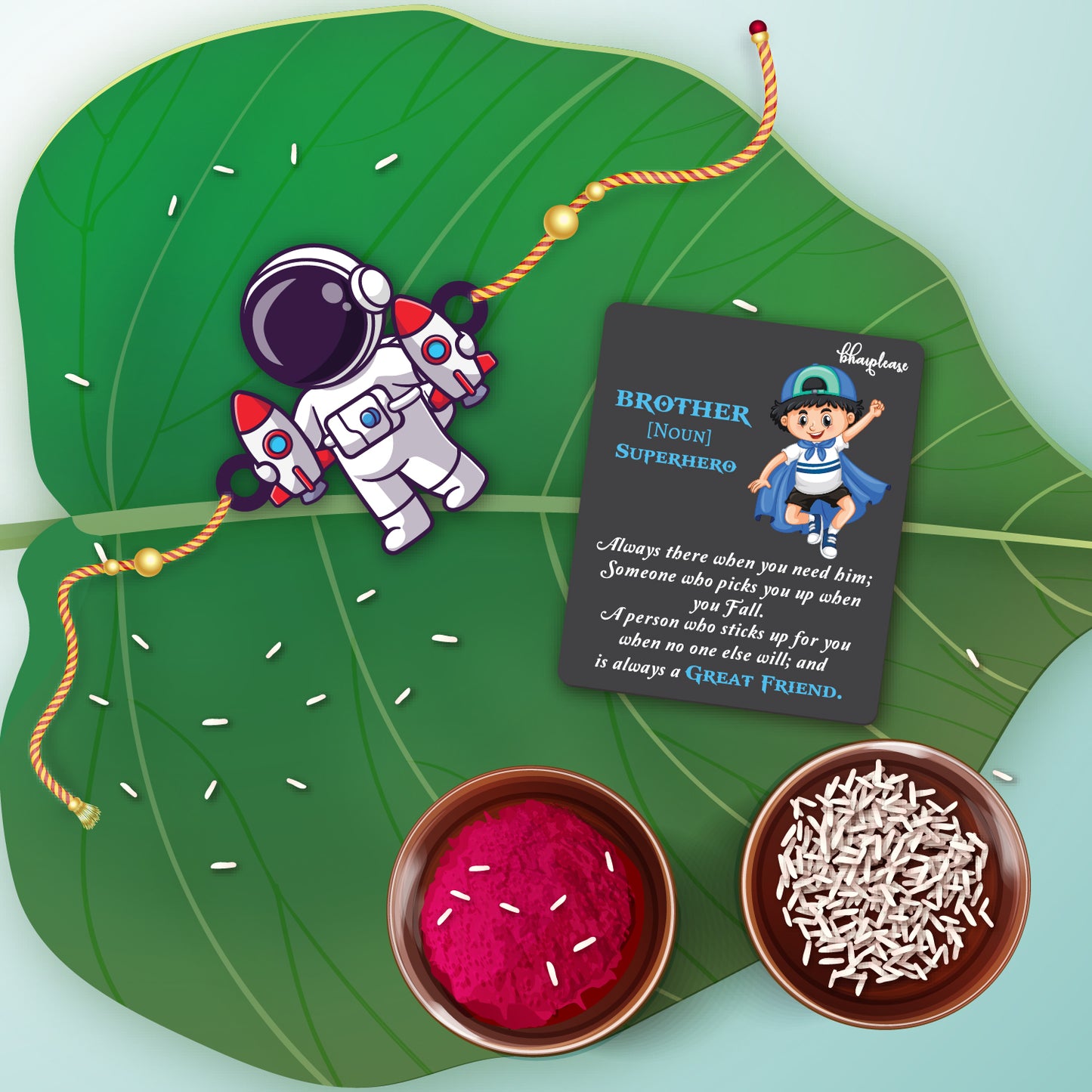 Astronaut Wooden Rakhi With Super Brother Fridge Magnet