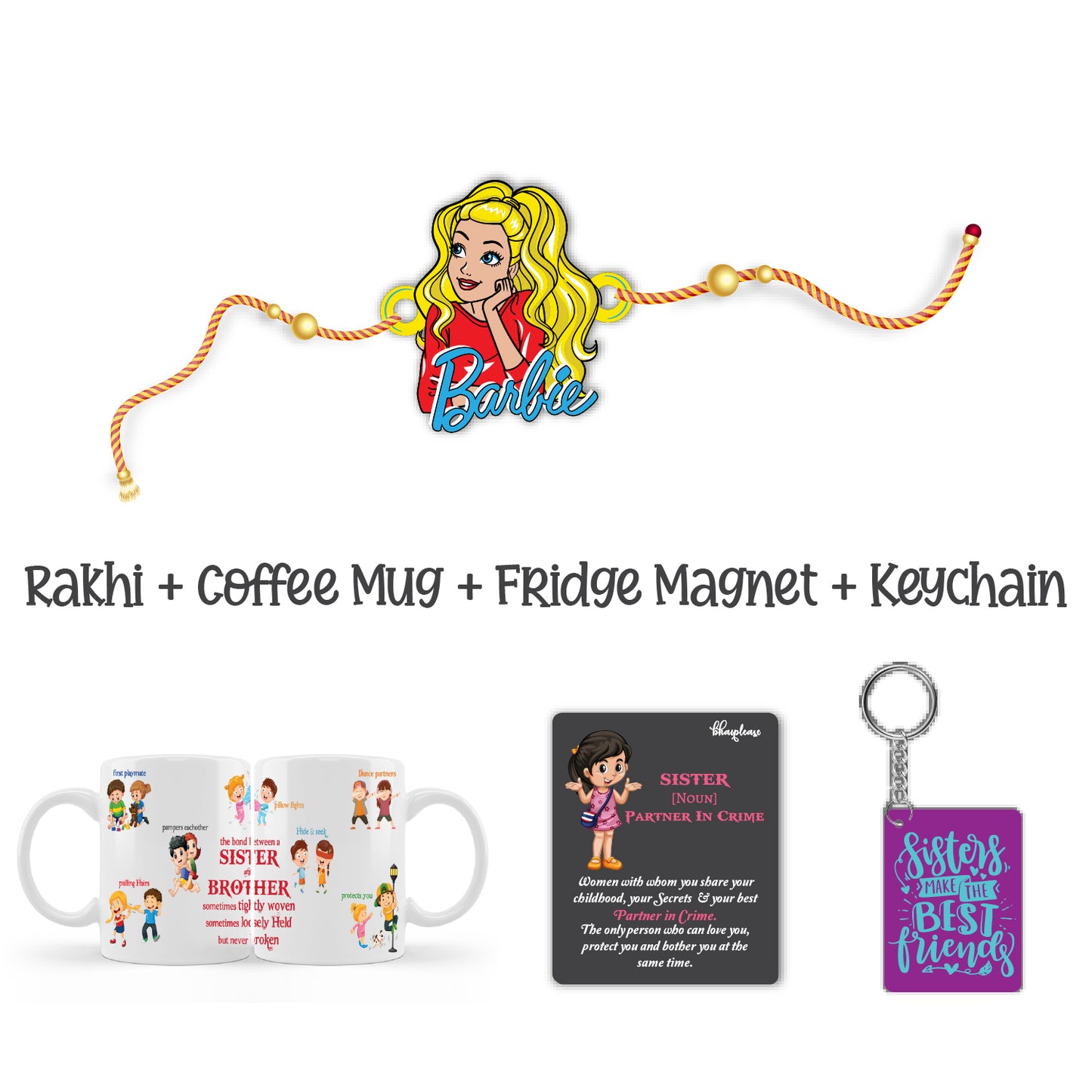 Barbie Wooden Rakhi With Mega Combo – Character Theme Rakhi | Bhai Please