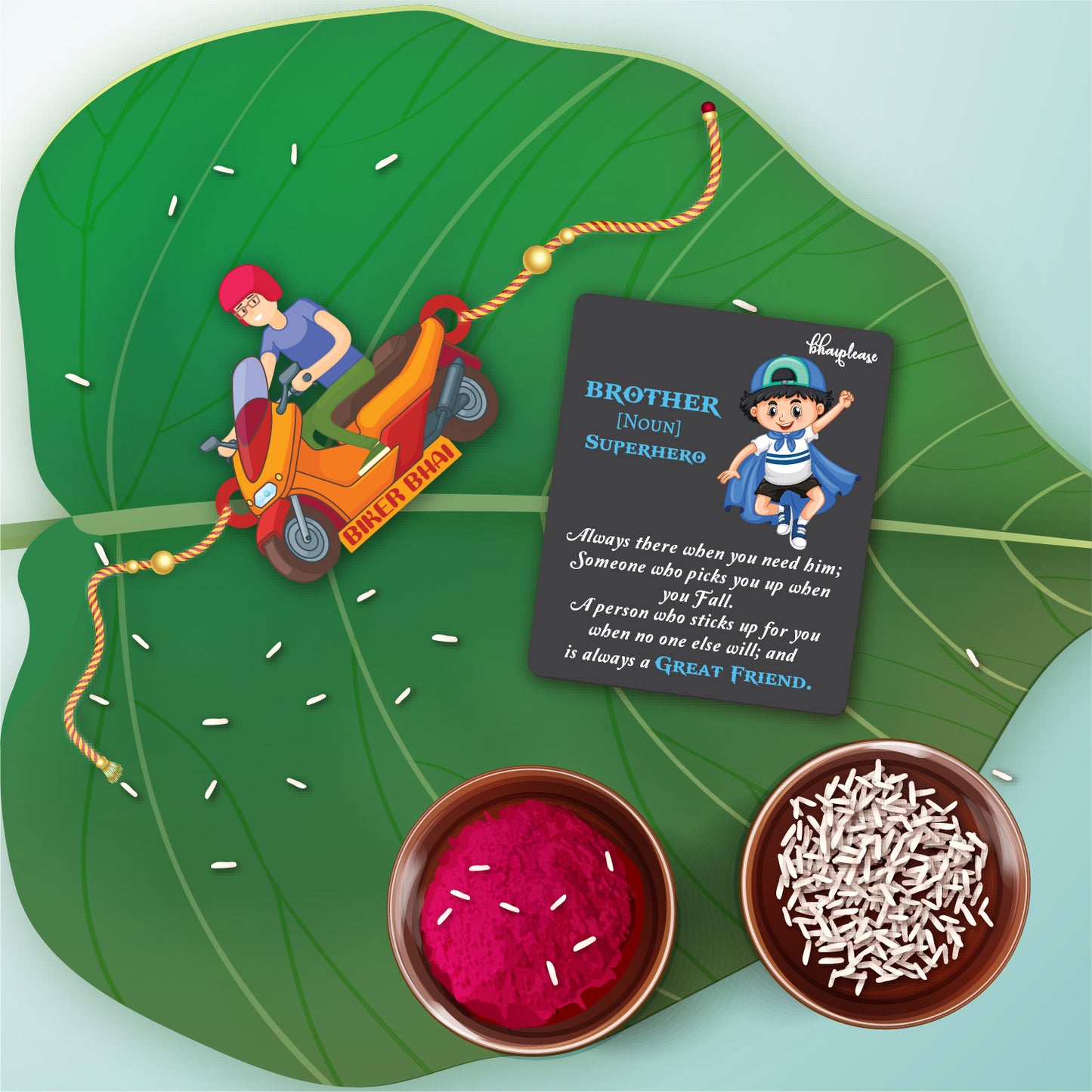 Biker Bhai Wooden Rakhi With Brother Is Superhero Fridge Magnet – Travel Theme Rakhi | Bhai Please