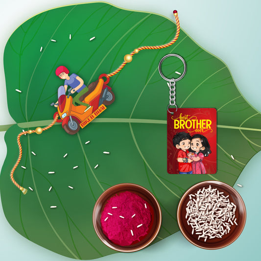 Biker Bhai Rakhi For Brother With Keychain