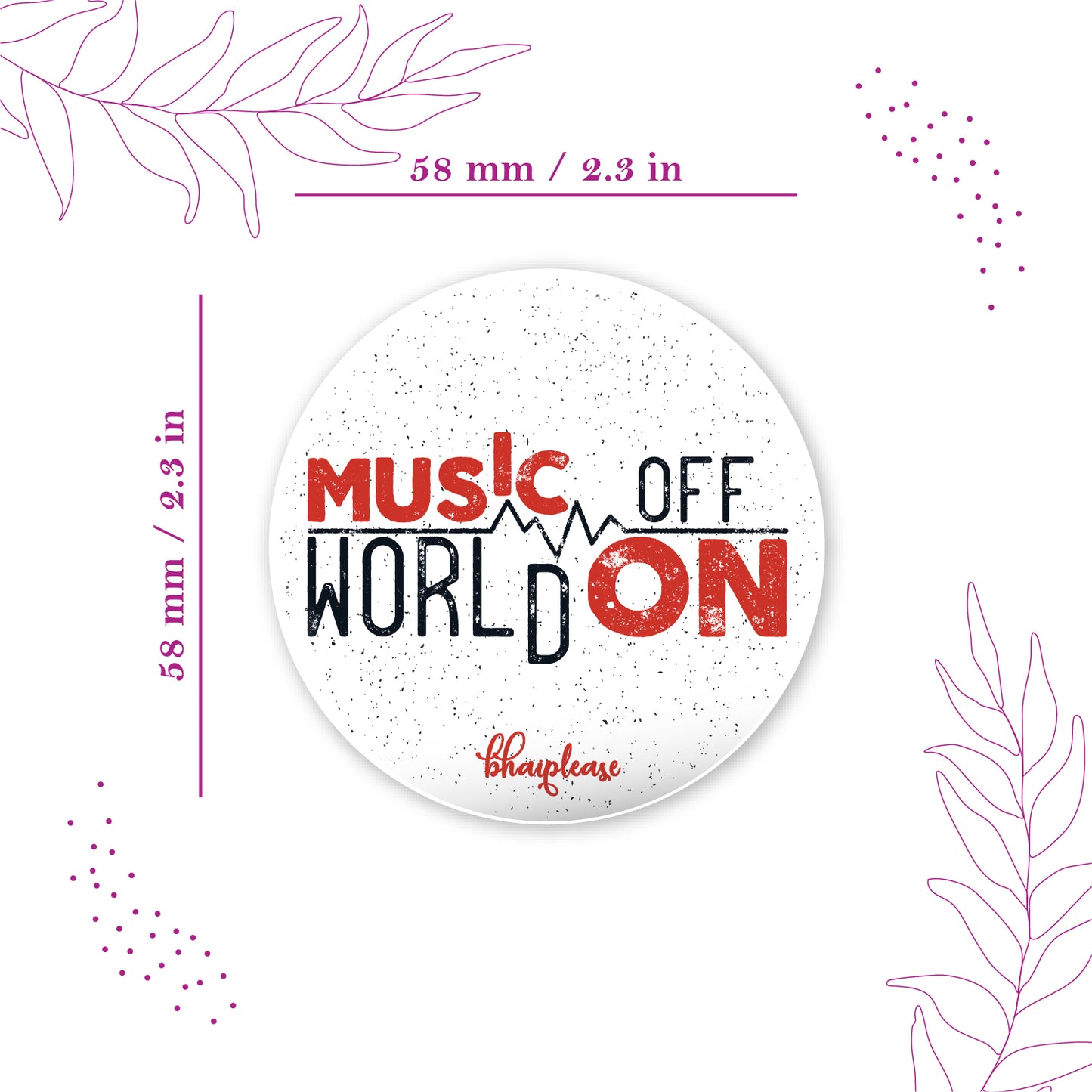Music off World On Round Fridge Magnet