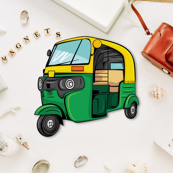 Vibrant auto rickshaw fridge magnet.