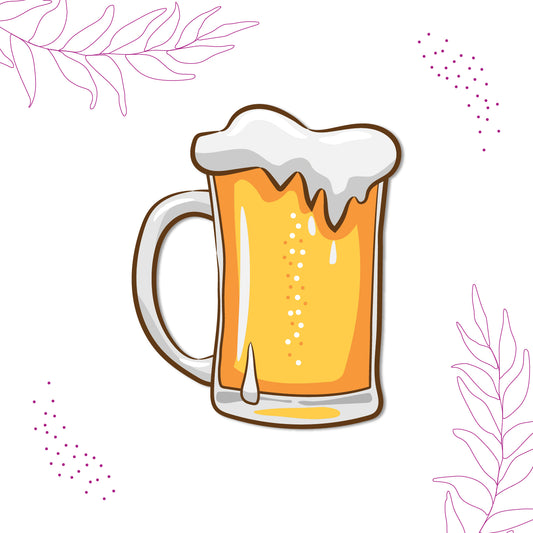 Close-up of a fun beer glass magnet, showing a realistic pint.