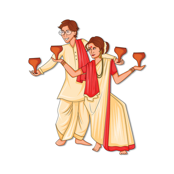 Stylish bengali couple fridge magnet magnet for gifting and home decor