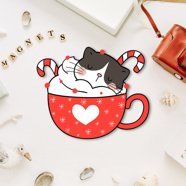 Cat in cup fridge magnet quirky decor