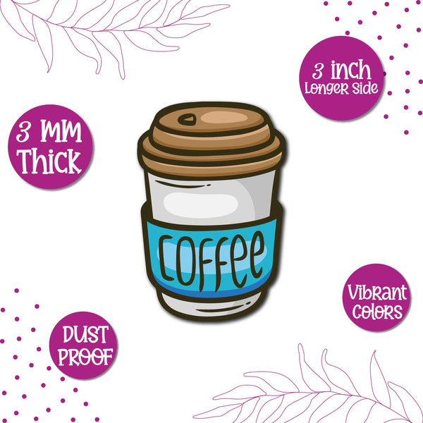 A retro blue coffee can magnet, great for a coffee lover's kitchen.