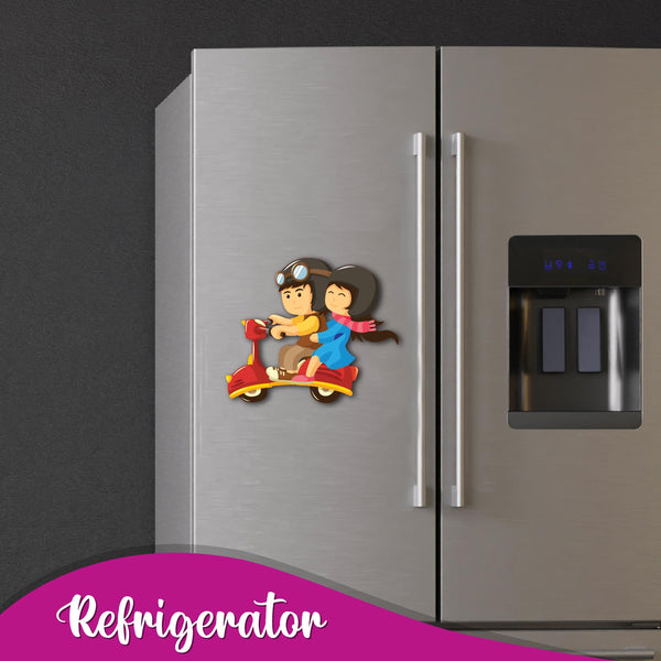 Unique love themed couple scooter fridge magnet with premium finish