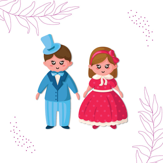 Laser-cut durable doll couple fridge magnet with romantic design