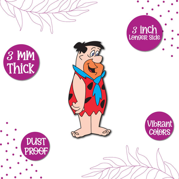 A Fred Flintstone cartoon character on a fridge magnet.