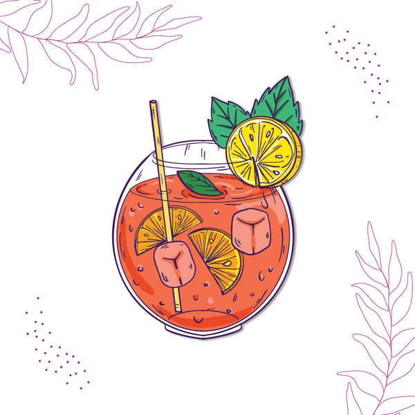 Close-up of a colorful orange mocktail magnet.