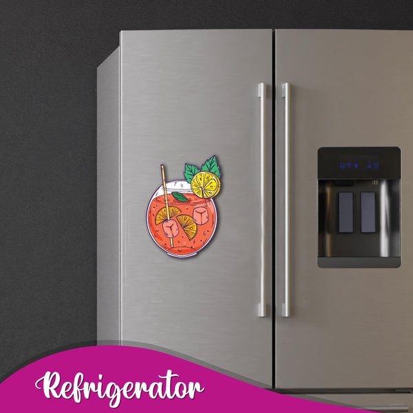 A decorative fridge magnet in the shape of a refreshing non-alcoholic drink.