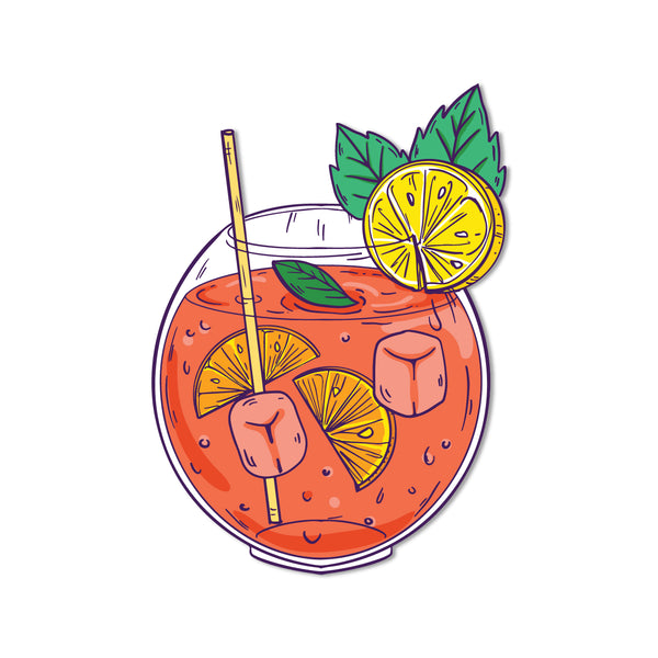 A creative drink-themed magnet for a refrigerator.
