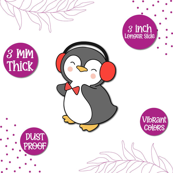 Penguin with headphone lovers quirky fridge magnet gift