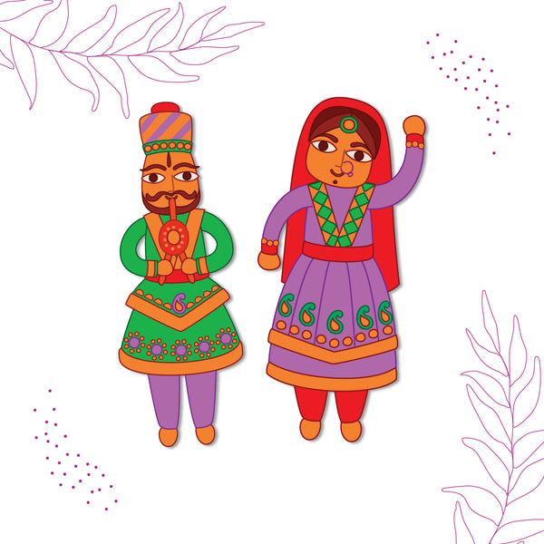 Laser-cut durable rajasthani couple fridge magnet with romantic design