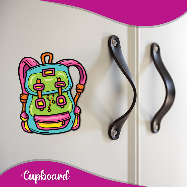 Hiking backpack magnet for a traveler's fridge.