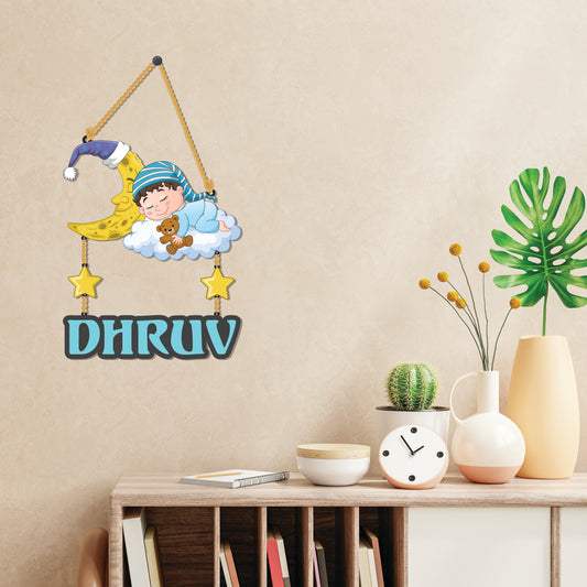 Baby on moon Name Personalized Wooden Wall Hanging