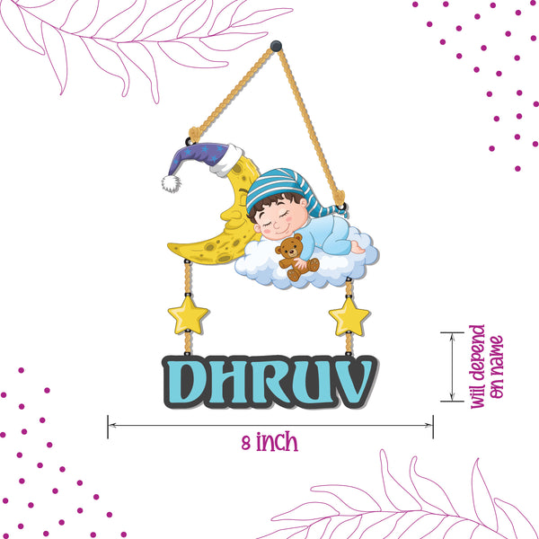 Baby on moon Name Personalized Wooden Wall Hanging