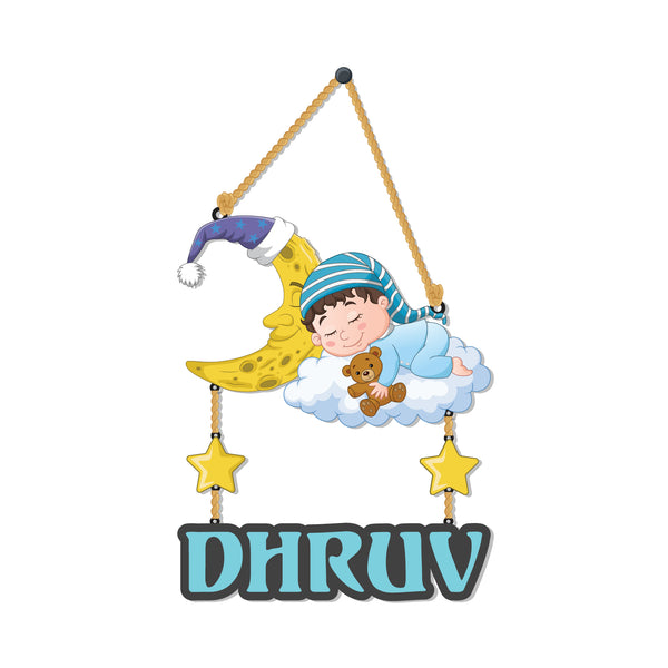 Baby on moon Name Personalized Wooden Wall Hanging