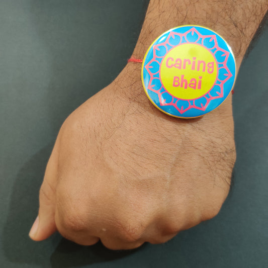 Caring Bhai Metal Rakhi with Fridge Magnet