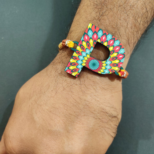 Alphabet P Wooden Rakhi