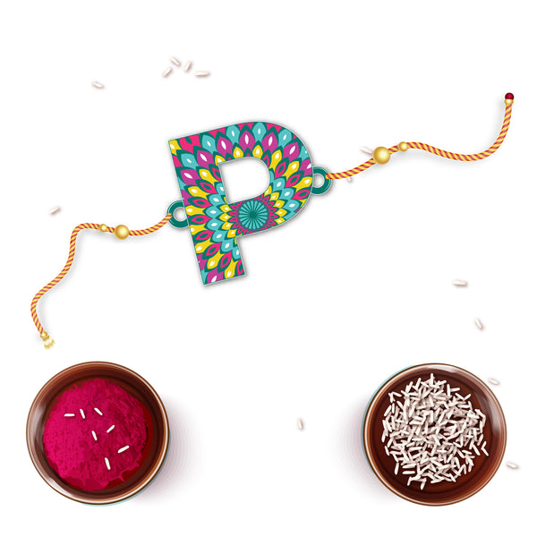 Alphabet P Wooden Rakhi