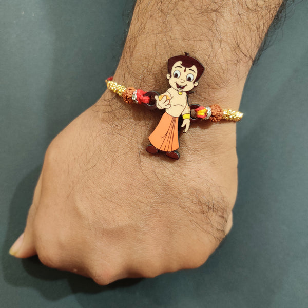 Chota Bheem Wooden Rakhi with Rudraksha | Cartoon Rakhi for Bro | Shop Online India