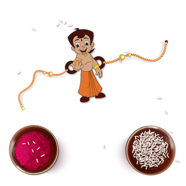 Chota Bheem Wooden Rakhi with Rudraksha | Cartoon Rakhi for Bro | Shop Online India