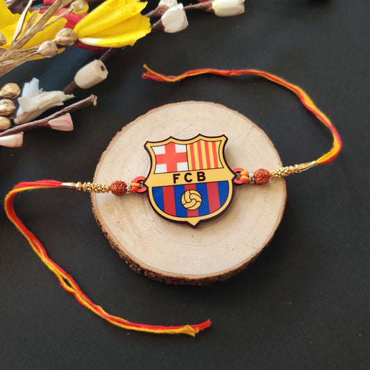 FC Barcelona Wooden Rakhi – Football Theme Rakhi | Bhai Please