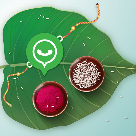 Close-up detail of 'Whatsapp Chat Wala Bhai' design on wooden Rakhi with Rudraksha beads.
