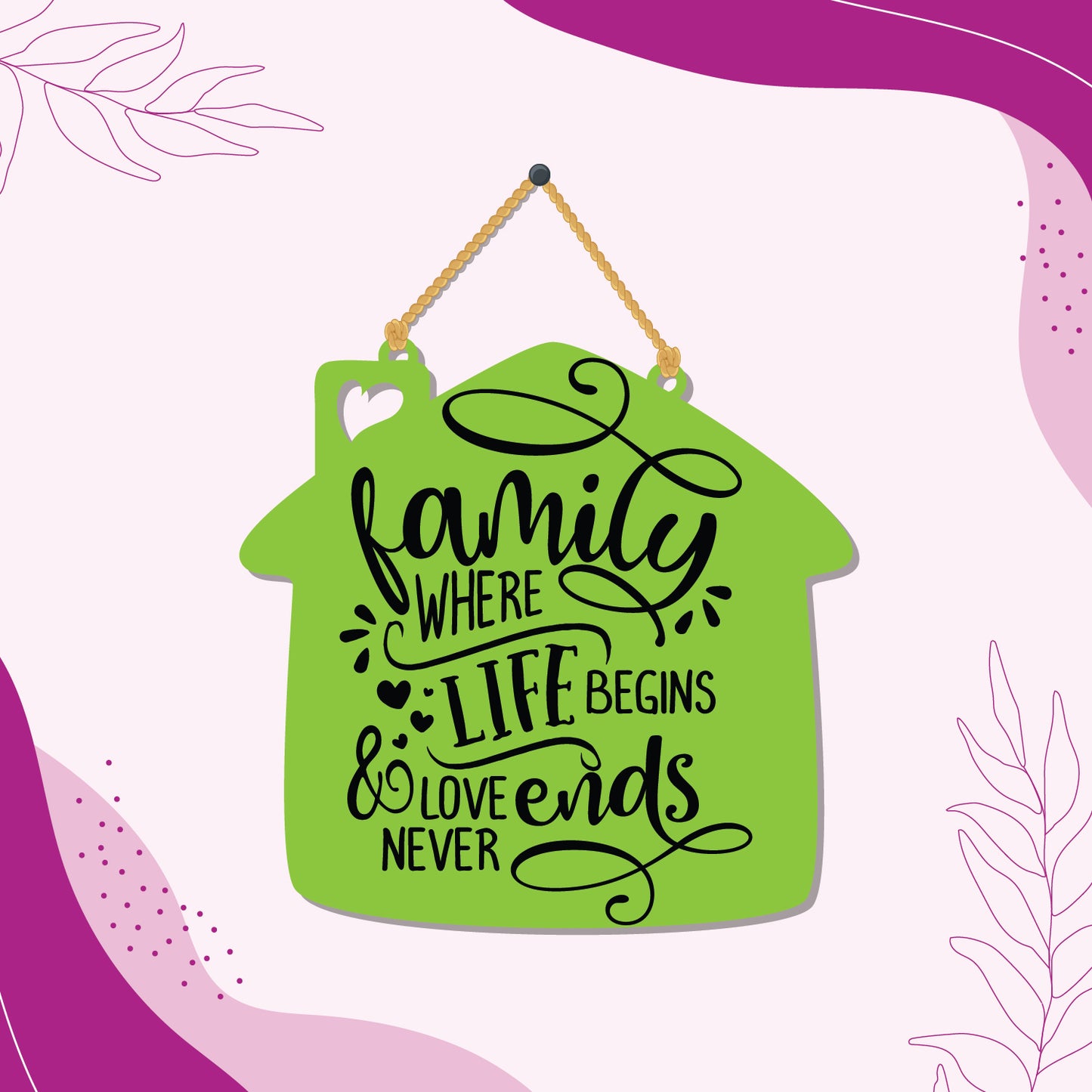 Family where love Begins Wooden Wall Hanging