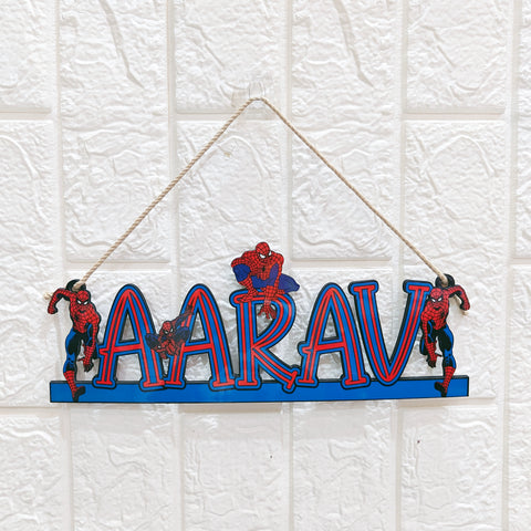 Spiderman Theme Kids Name Personalized Wooden Wall Hanging