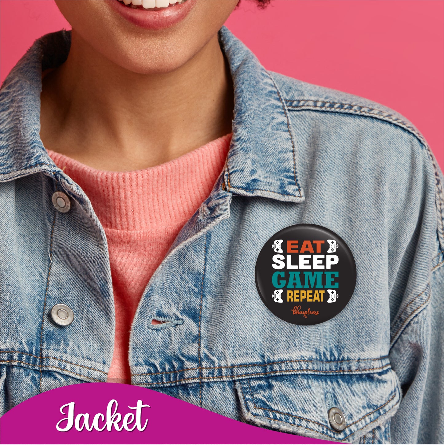 Eat sleep game repeat Pin Badge
