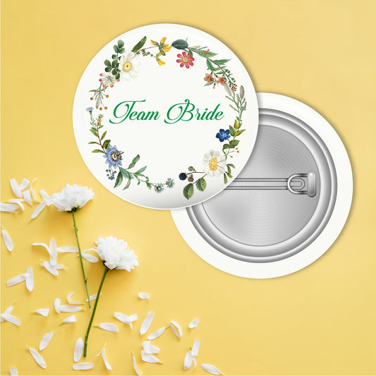White Floral Team Bride Wedding Badge