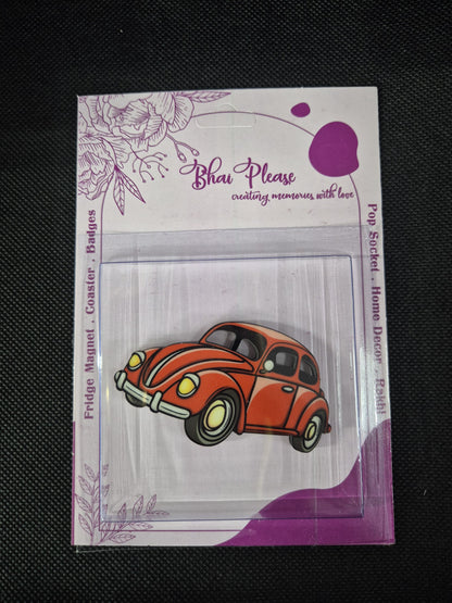 Detailed Beetle car magnet from the front view.