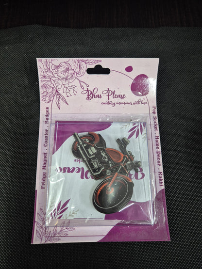 Decorative adventure-themed magnet.