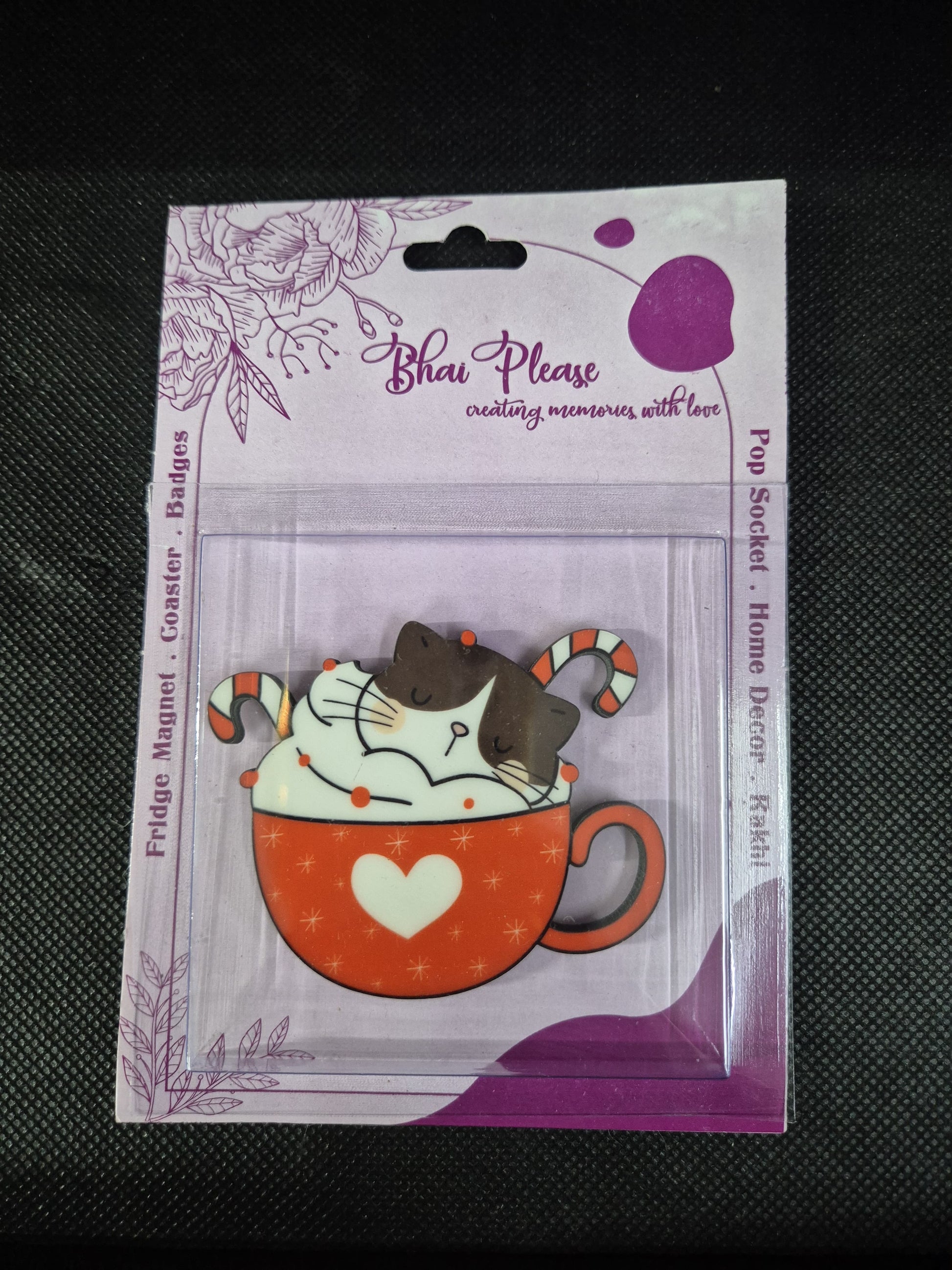 Cat in cup fridge magnet quirky collectible