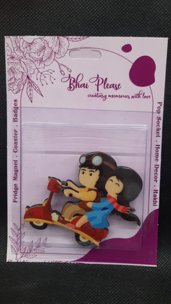 Couple Scooter Wooden Fridge Magnet