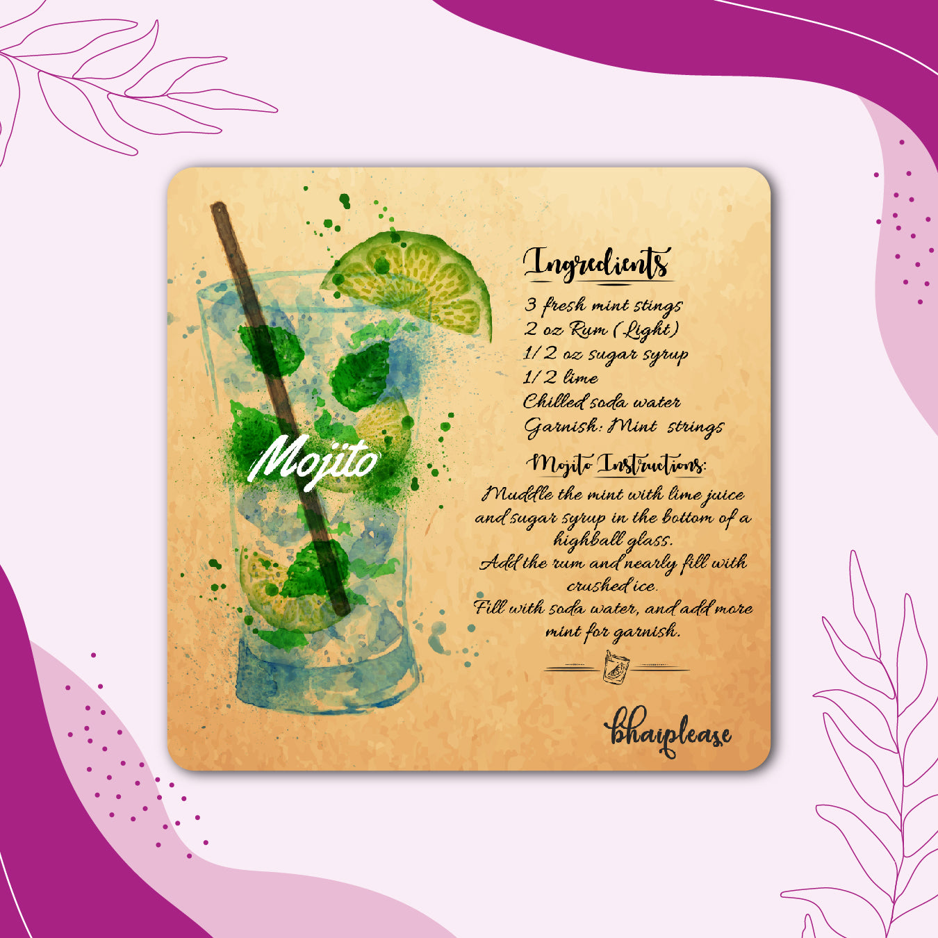 Mojito Cocktail Fridge Magnet