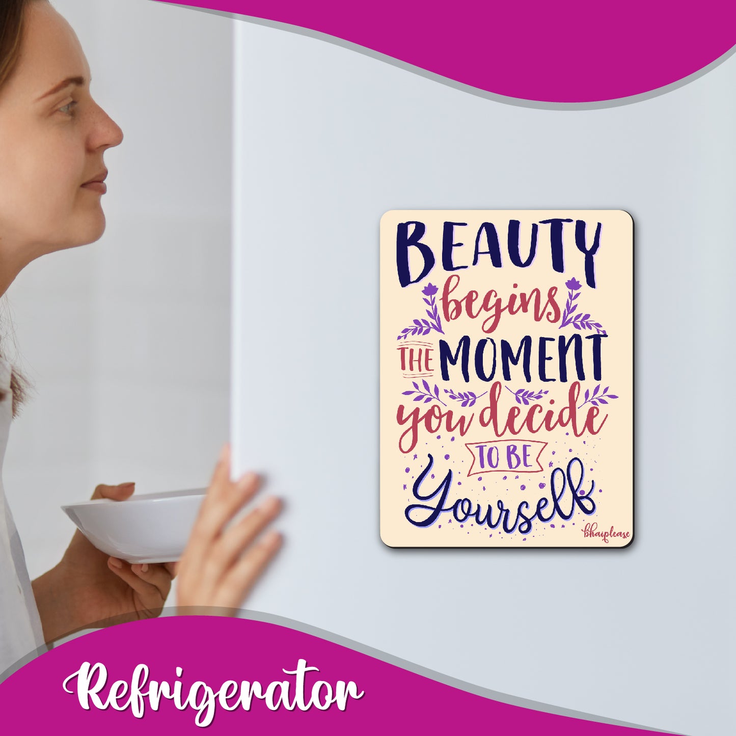 Beauty Begins Quote Fridge Magnet