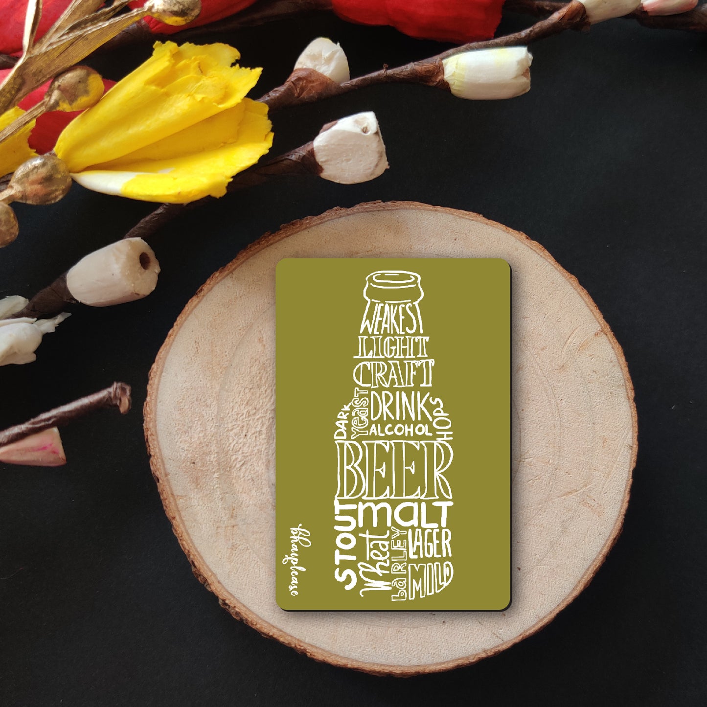 Beer Bottle Typography Fridge Magnet Green